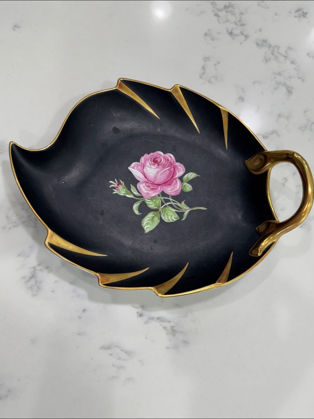 JWK Karlsbad Vintage gold and black porcelain dish hand painted